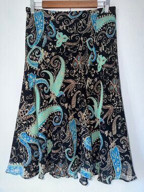 VTG Y2K Black Blue Gold East 5th Paisley Print Bohemiam Whimsical Skirt Medium